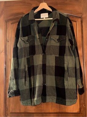Green & Black Plaid Button-Up Shacket
